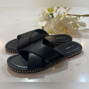 Maison Jules black slide slip-on sandals with gold trim size 8.5